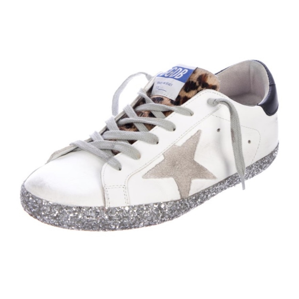 Golden goose superstars sneakers size 37 with glitter trim, a perfect neutral!